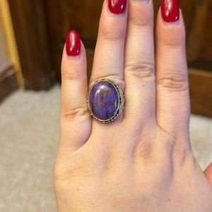 Purple and gold turquoise silver ring
